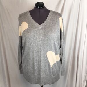 Women's Laurie Felt V-Neck Pullover Gray Sweater with Hearts Plus Size 3X